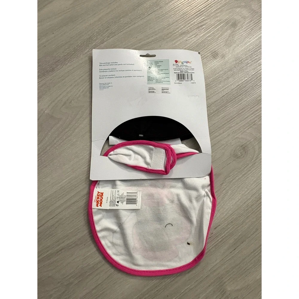 Disney Minnie Mouse Baby Bib and Hat Set Black Pink White New